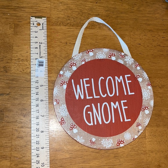 Welcome Gnome hanging wooden sign—burnt orange, white, tan colors - Picture 5 of 5